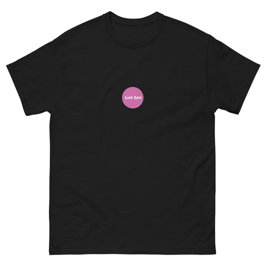 LOOK HERE PINKY. Men graphic black tee 105